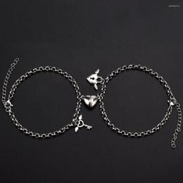 Charm Bracelets 2024 Lovers Bracelet Stainless Steel Simple Heart Magnet Phase Lock Key Angel Wing Fashion Jewelry