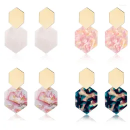 Dangle Earrings 4Pairs Korean Statement For Women Cute Arcylic Geometric Hexagon Drop Earings Fashion Jewellery Pierced