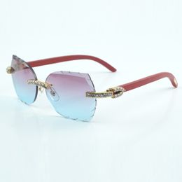 Micro cut fashionable sunglasses lenses with XL diamond 8300817 with natural red wooden size 18-135 mm