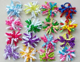 500pcs Girl 3.5" bows flower O A-korker Ponytail holders Corker curly ribbons streamers baby hair bows with elastic hair rope headband LL
