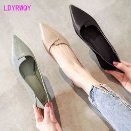 Boots LDYRWQY Thickheeled softsoled pointed soft leather flight attendant formal wear professional midheeled shoes women