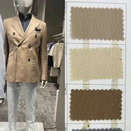 Suits Men's Blazer Summer Linen Coffee Color DoubleBreasted Jacket for Men Casual Daily Men's Clothing Only A Coat