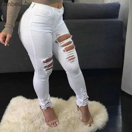 Women's Jeans Women Skinny Sexy Ripped Jeans High Waist Hip Lift Cotton Stretch Street Fashion Jeans Ripped Skinny Jeans for Teen GirlsC24318