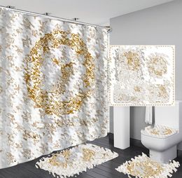 Bathroom Shower Curtain 3d Letter American Toilet Three-Piece Floor Mat Carpet Moisture-Proof