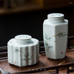 Bottles Classical Ceramic Storage Cans Sealed Tea Cyan Bamboo Leaf Decoration Candy Nuts Coffee Beans Portable Box Accessories