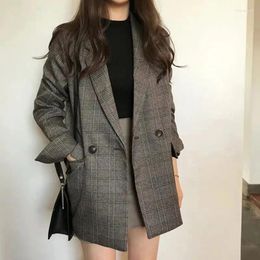 Women's Suits 2024 Fashion Spring Autumn Plaid Women Blazer Jacket Korean Long Sleeve Double-Breasted Office Suit Coats Female Casual Tops