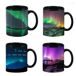 Mugs Heat Changing Mug Ceramics Coffee Northern Lights Design Magic Sensitive Colour Shift Cup For Boys Girls Men