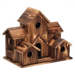 Decorative Figurines Hanging Wooden Bird House For Outside 6 Hole Courtyard Backyard Decorations