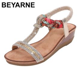 Sandals BEYARNE Summer sandals for women 2020 new shoes with high heels wedges heels silver shoes woman boheme without lace platform