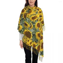 Scarves Ladies Scarf Warm Soft Big Sunflower Field Head With Long Tassel Yellow Floral Shawls And Wrap Autumn Bufanda Mujer