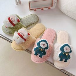 HBP Non-Brand HBP Non-Brand AutumnWinter Fluffy Open Toe Slippers Cartoon Santa Claus Ladies Non-slip House Shoes Girls Slippers