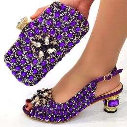 Boots Doershow Fashion Shoes and Bag Set African Sets Purple Color Italian Shoe Bag Set Decorated with Rhinestone High Quality Swe117