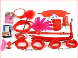 New Sexy 17 Pcs Set Kit Fetish Sex Bondage Sex Toys for Couples 4 Colours Nipple Clamps Foot Handcuff Ball Gag Whip Collar Eye mask2691035