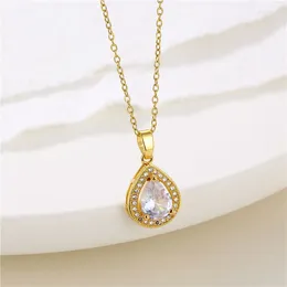 Pendant Necklaces Stainless Steel Chain Classic Shiny Zircon Water Drop Necklace For Women Lady Vintage Jewelry Accessories Gifts