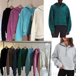 Lu Yoga Hoodie Scubas Kadın Yarım Zip Scuba Pembe Ceket Lululemin Sweatshirt Kadın Fitness Jogging Sport Hooded Pullover Tasarım Spor Salonu Açık Uzun Kollu Tüplü