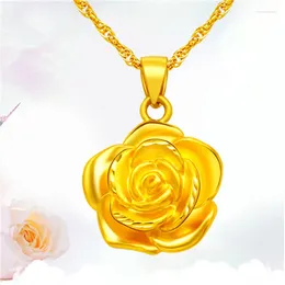 Pendants Exquisite Gold Rose Flower Pendant Necklace For Lady Anniversary Gift Fashion 925 Silver Chain Women Choker Jewellery