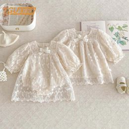 Infant Baby Girls Long Sleeve Sweet Sisters Dress Spring Autumn Rompers Kids Lace Princess Clothes 240311