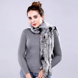 Scarves Lady Genuine Rex Fur Scarf Knitting Tassel Fashion Long Muffler Shawl Women Warm Casual 4 Rows Neckerchief