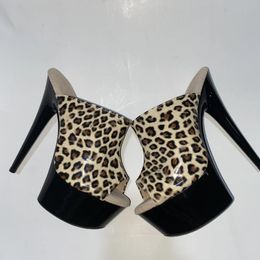 Slippers 6-inch Thin-heeled Leopard Print Upper Seductive And Sexy Paint Superfine 15cm Heels