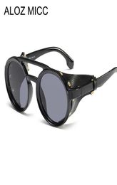 ALOZ MICC Round Steampunk Sunglasses Women Men 2019 Vintage Leather Sun Glasses for Women Shades Eyewear UV400 A2513925037