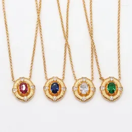 Chains Drop Luxury Duplicate 18K 14K Gold Plated Round Natural Emerald Ruby Sapphire Opal Demantoid Gemstone Necklace For Women