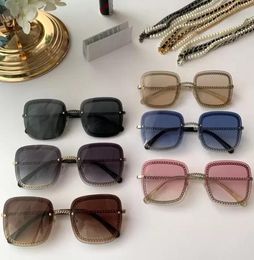 test H4244 Square Mixed Chain sunglasses HD UV400 Gradient Lens quality exqusite three layers metal leatherpearl chain 6315141271812