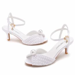 Sandals Maogu 6cm Fish Mouth High Heeled Sandals Wedding Bride Luxury Designer Shoes Heels Pearl Sandal Ladies Shoe Large Size 43