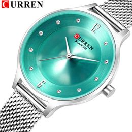 Fashion Mesh Womens Watches Curren Ladies Dress Wristwatch with Steel Band Female Bling Rhinestone Dial Clock Relogio Feminino Q05289p