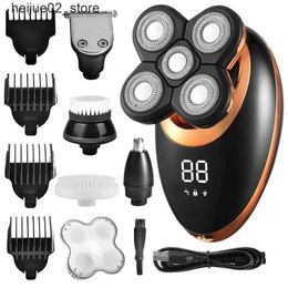 Electric Shavers Electric shaver mens beard trimmer electric shaver 5D floating five blade head electric nose hair trimmer LCD display Q240318