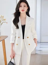 Women's Two Piece Pants Women Solid Office Pant Suits 2024 Korean Long Sleeve Single Button Slim Jacket Blazer Casual 2 Set
