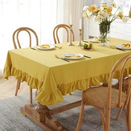 Table Cloth Simple Lotus Leaf Edge Household Cotton And Linen Square Tablecloths Protector Soft Washable Cupboard Covers