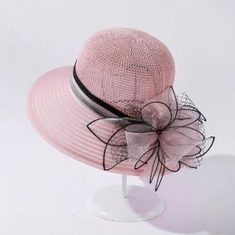 Wide Brim Hats Women Hat Summer Sun Cap Bridal Wedding Tea Party Ladies Breathable For Femme