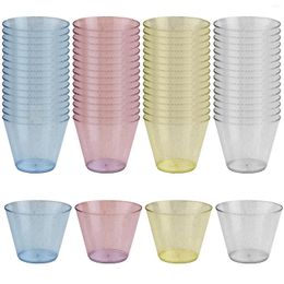 Tumblers 60Pcs Glitter Party Cups 9OZ Reusable Drink Multi-Use Clear Tumbler With Gold Elegant Wine Champagne