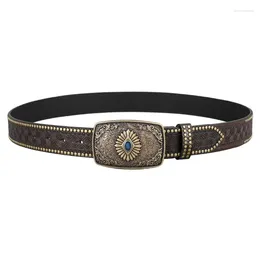 Belts Western Belt For Women Men Cowboy Cowgirls Carving Leathers Country Metal Buckles Adjustable Waistband