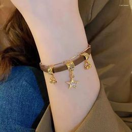 Anklets N Retro Star Leather Double-layer Bracelet Personality Niche High-end Jewelry