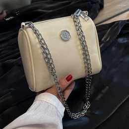 Shoulder Bags Women'S Leather Fashion Trend Ladies Pillow Cylinder Females Metal Chain Cross Body Zipper Open