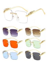 Sunglasses Luxury Designer Women Men Clear Ocean Lens Aesthetic Eyewear Vintage Rimless Square Sun Glasses UV400 2022 Trend2137361