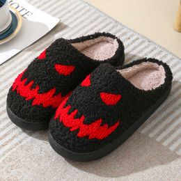 HBP Non-Brand Wholesale Ins Hot Men Flat Soft Plush Cosy Indoor Fuzzy Women House Shoes Skull Ghost Face Slippers Halloween Slippers