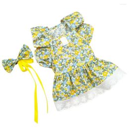 Cat Costumes Sleeves Puppy Dress Pet Princess Style Set With Flower Print Skirt Matching Headdress Adorable Summer For Dogs