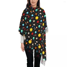 Scarves Space Design Scarf With Tassel Colourful Planets Print Warm Shawl Wraps Men Women Headwear Autumn Vintage Foulard