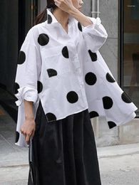 Women's T Shirts Bohohipei 2024 Women Fashion Elegant Polka-Dot Split-Joint Lapel Blouses Spring Summer Long Sleeves Loose Casual Tops