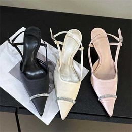 Dress Shoes Sexy Buckle Strap Women Pumps Fashion Pointed Toe Crystal Slingback Sandals Elegant Thin Heels Banquet Prom