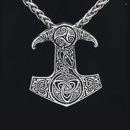 Pendant Necklaces Exquisite Double-sided Carving Nordic Mythology Viking Hammer Axe Metal Jewelry Necklace