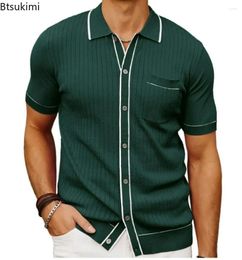 Men's T Shirts 2024 Summer Short Sleeve Polo With Button Front Solid Knitted Formal Office Dress Male Casual Tops