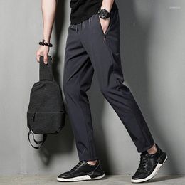 Men's Pants 2024 Trend Minimalist Autumn Winter Solid Color Elastic Pocket Korean Thick Versatile Sports 9-point Casual