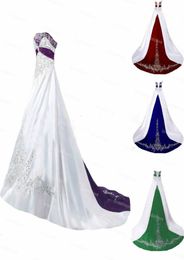 Civil Gothic White And Purple Wedding Dresses With Embroidery Vintage Plus Size Satin Country Boho Bridal Gowns Green Red Black Bo7979300