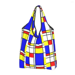 Storage Bags Piet Mondrian Grocery Shopping Tote Women Kawaii Abstract Art Plaid Shopper Shoulder Large Capacity Handbag