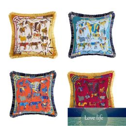 Deisgner European style double sided printing tassel horse pillow covers soft home office sofa decoration square waist pillow cases