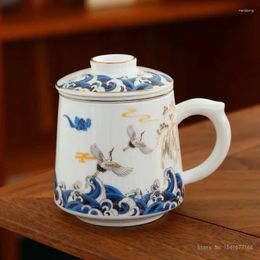 Mugs Ceramic Chinese Style Teacups Drinkware Belt Cover Filter Mug Tea Water Separation Cup Coffee Cups 500ml 1Pc