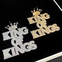 Valentines Day Gift For Boyfriend Full Paved 5A Cubic Zirconia CZ Big Letter King Of Kings Hip Hop Pendant Necklace 240311